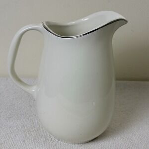 Vtg White Ironstone Milk Pitcher Ballerinas Universal 7" Tall  Silver Rim